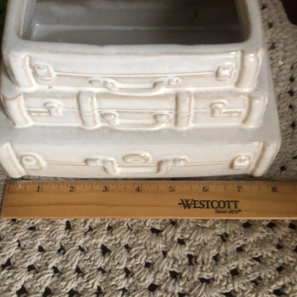 Stack of Vintage Suitcases Ceramic Planter Pot